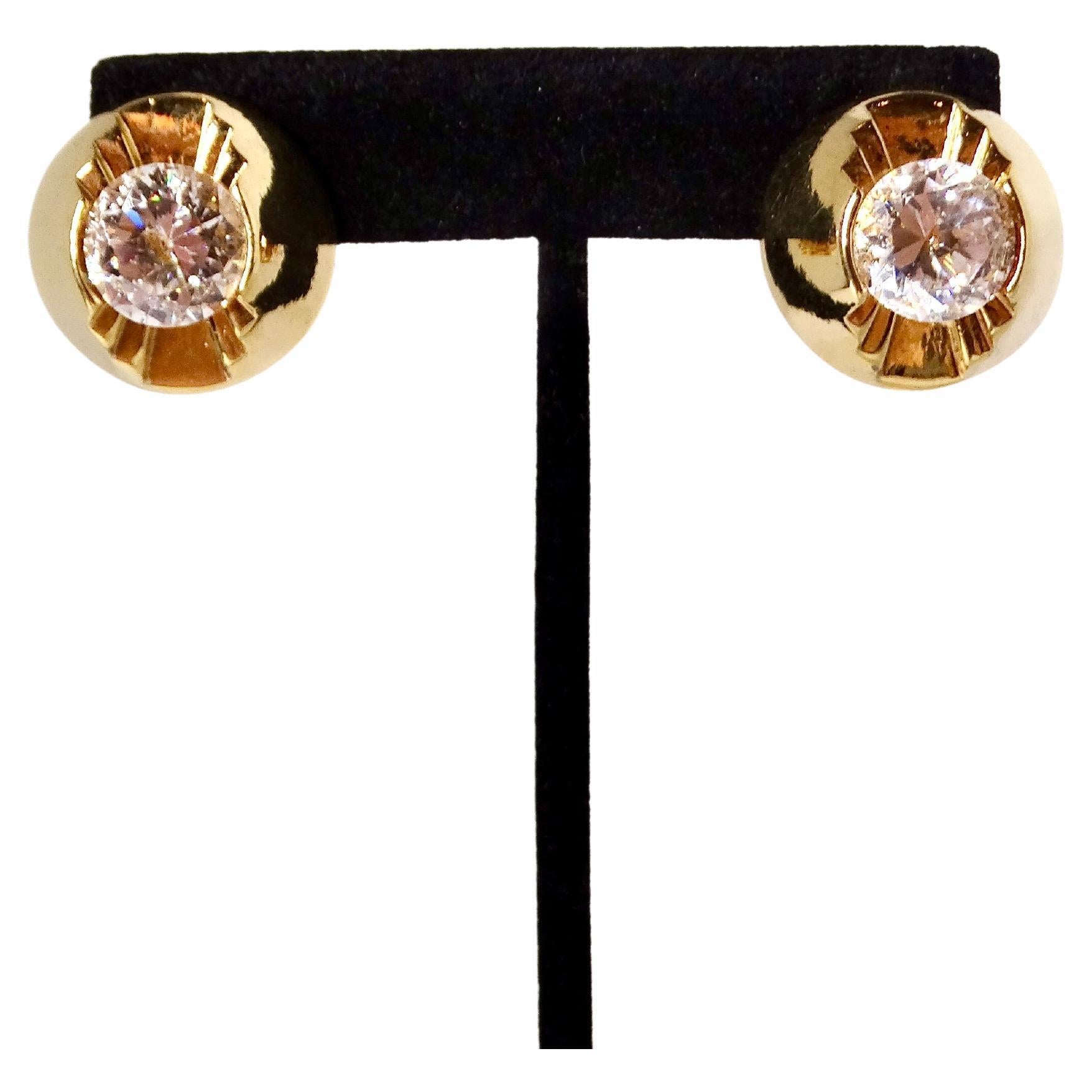 Pendientes de clip geométricos vintage de cristal y chapados en oro de 14k en venta 1