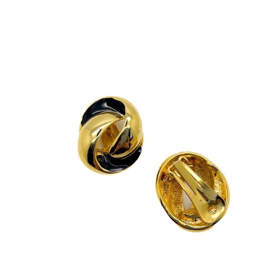 Vintage Chunky Gold & Black Knot Earrings 1980s In Good Condition For Sale In Wilmslow, GB