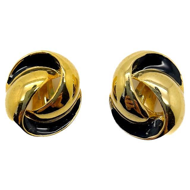 Vintage Chunky Gold & Black Knot Earrings 1980s For Sale