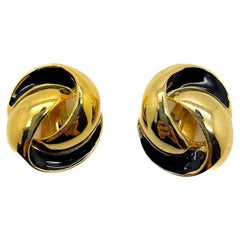 Vintage Chunky Gold & Schwarze Knot-Ohrringe 1980er Jahre