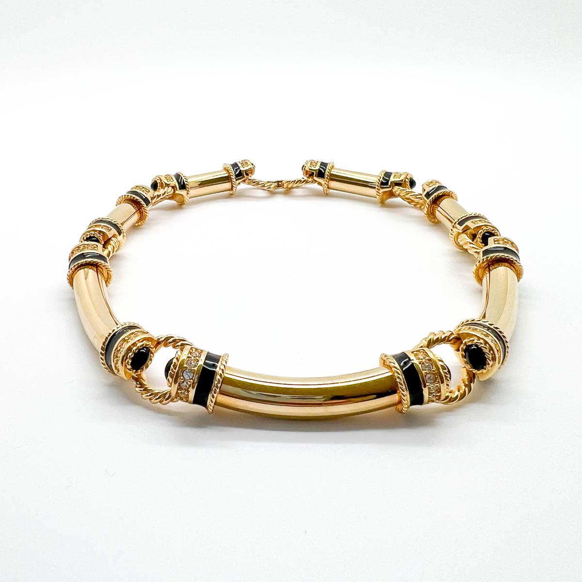 Women's or Men's Vintage Chunky Gold Tubular Collar with Cabochons 1980s
