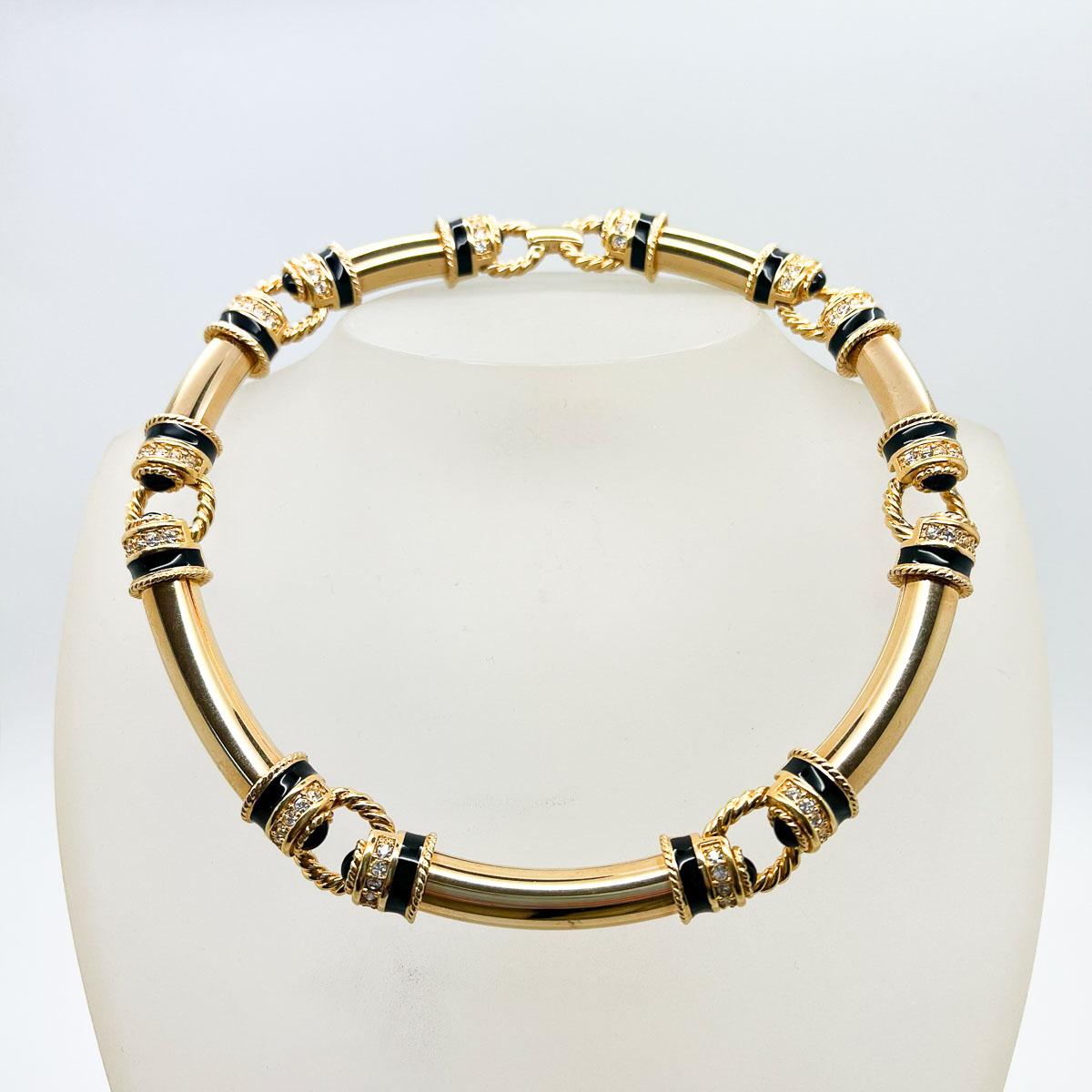 Vintage Chunky Gold Tubular Collar with Cabochons 1980s In Good Condition In Wilmslow, GB