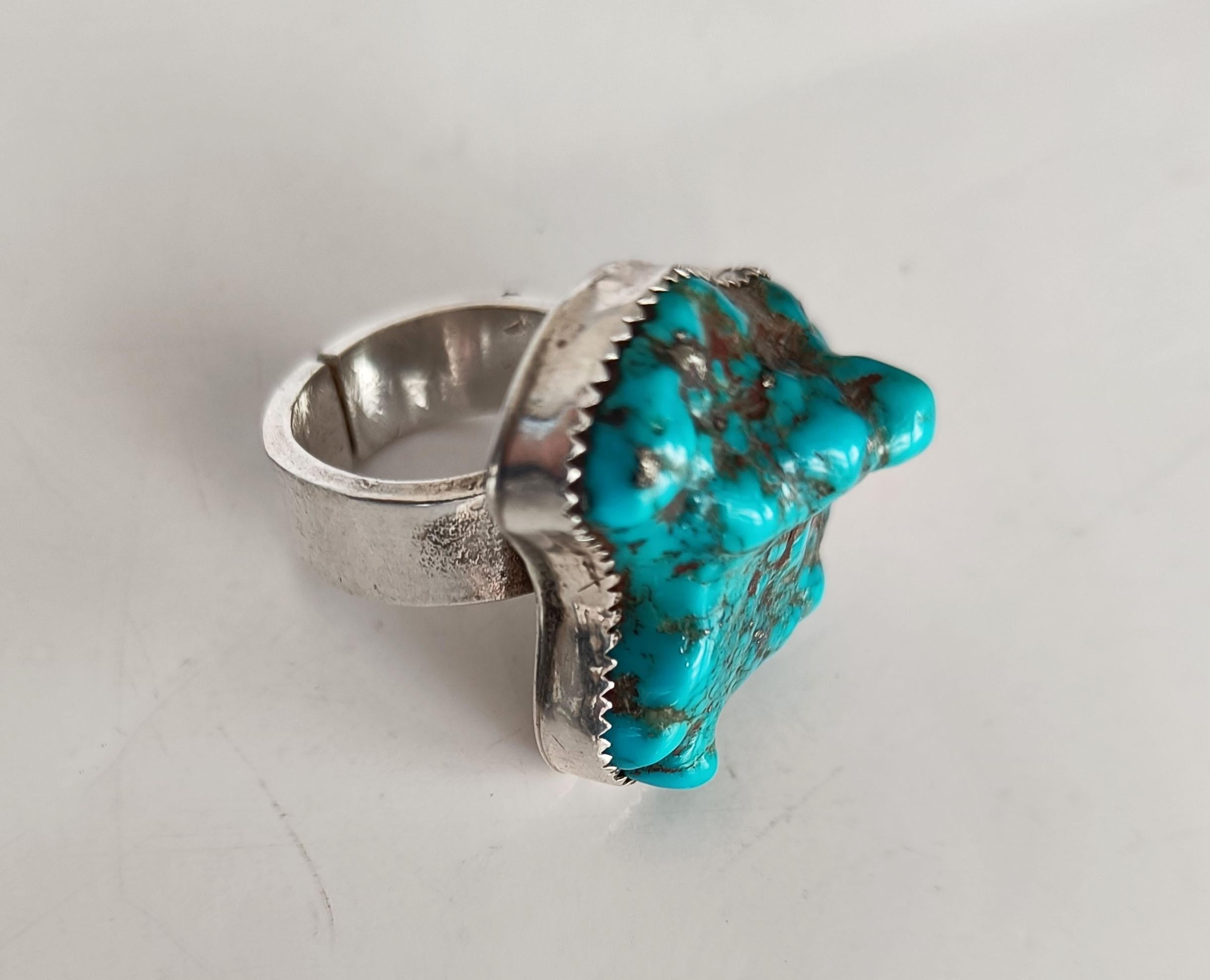 Américain Chunky Navajo South West Native American Silver Turquoise Nugget ring vintage  en vente