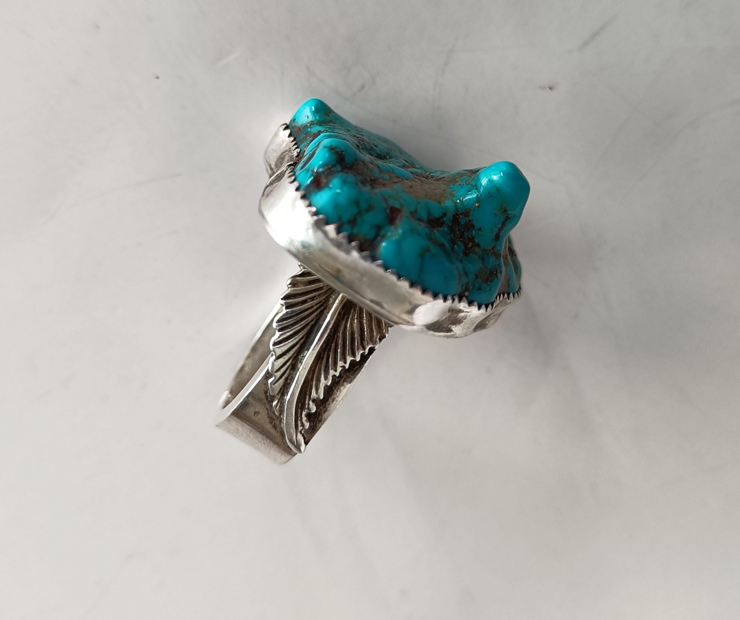 Vintage Chunky Navajo Südwest Native American Silber Türkis Nugget Ring, Vintage  (Handgefertigt) im Angebot