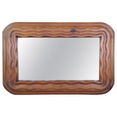 Vintage Chunky Pine Wavy Serpentine American Country Wall Hall Mirror Frame