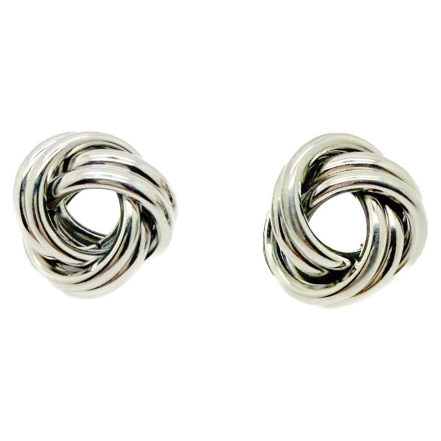 Vintage Rhodium Plated Chunky Silver Knot Design Earrings, 1990s For Sale