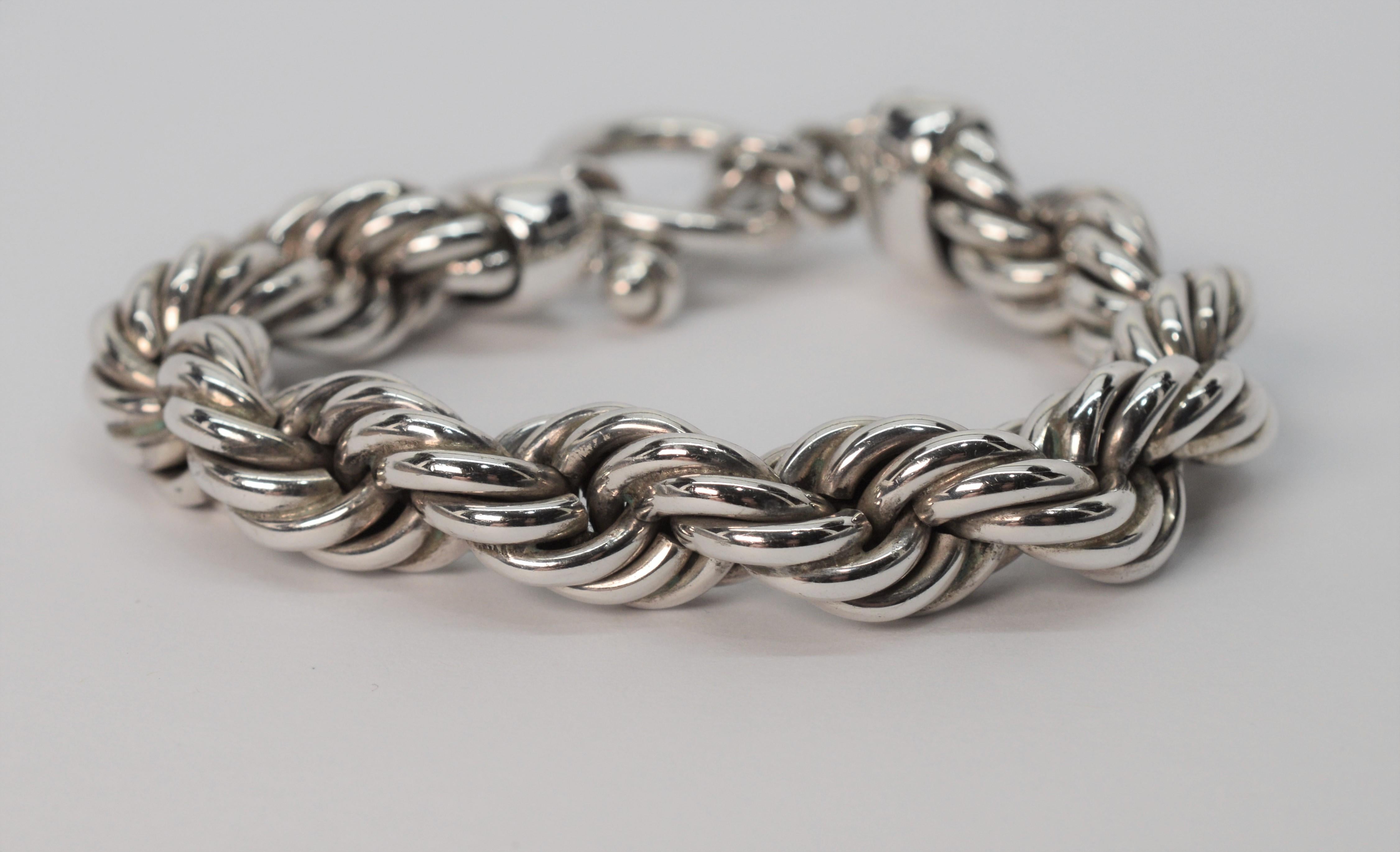 Women's or Men's Vintage Chunky Sterling Silver Rope Bracelet
