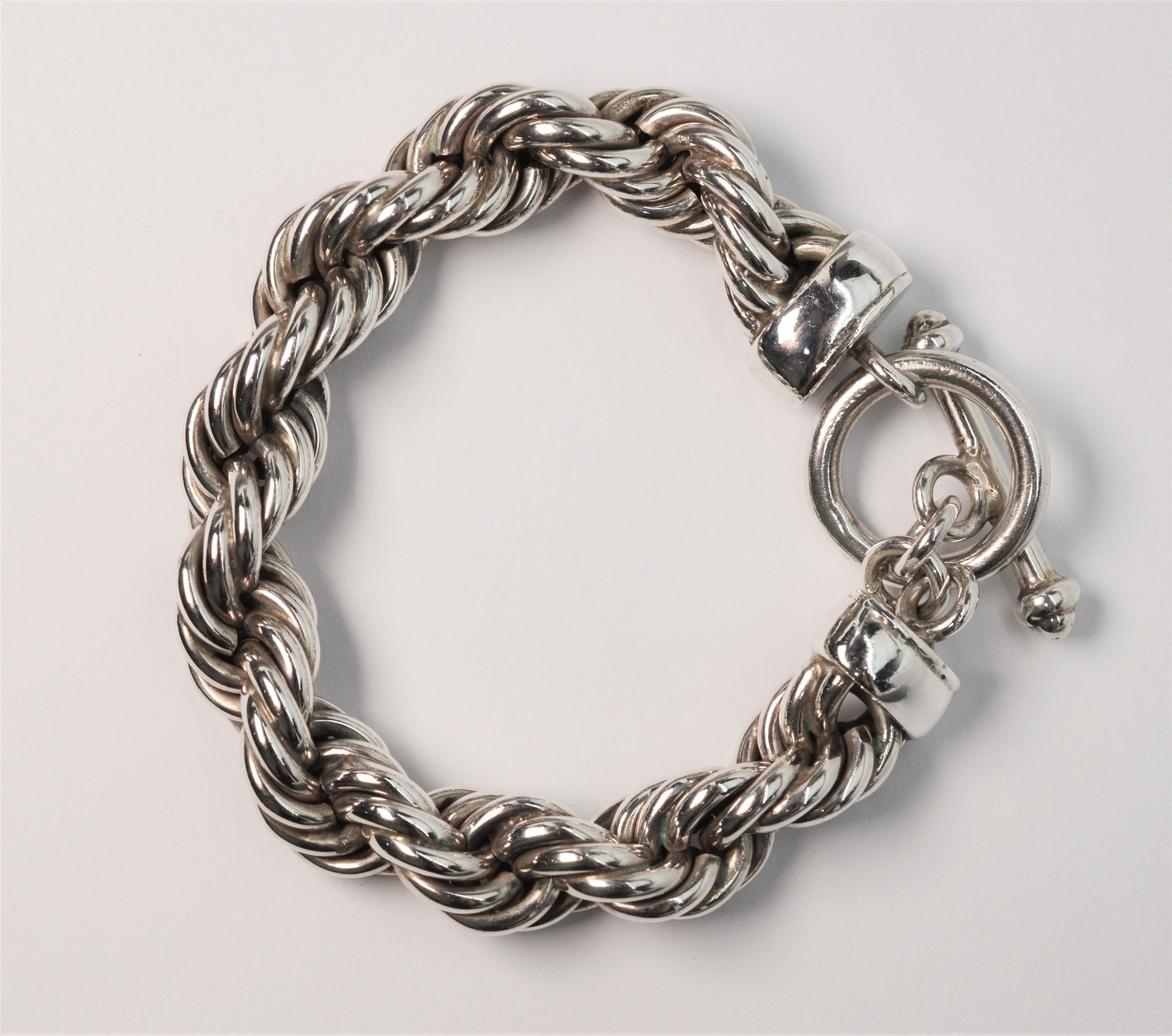 Vintage Chunky Sterling Silver Rope Bracelet 1