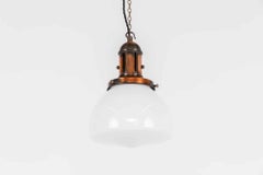 Vintage Church Art Deco 'Benjamin' White Opaline Glass Pendant Lamp, C.1930