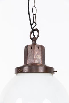 Vintage Church Art Deco 'Benjamin' White Opaline Glass Pendant Lamp, C.1930