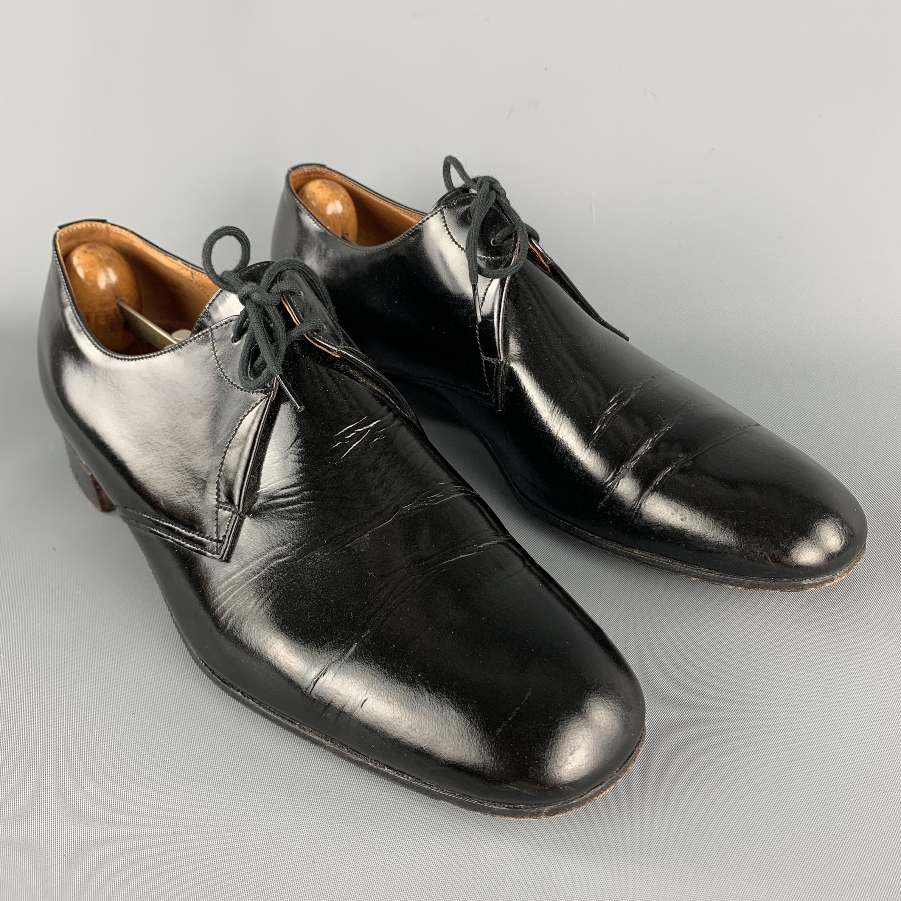 Vintage CHURCH'S Monte Carlo Lace Up Shoes comes in a solid patent black leather material, featuring a leather sole. As is. Made in England.

Excellent Pre-Owned Condition. 
Marked: UK 9D

Outsole: 11 1/4 x 3 3/4 in.