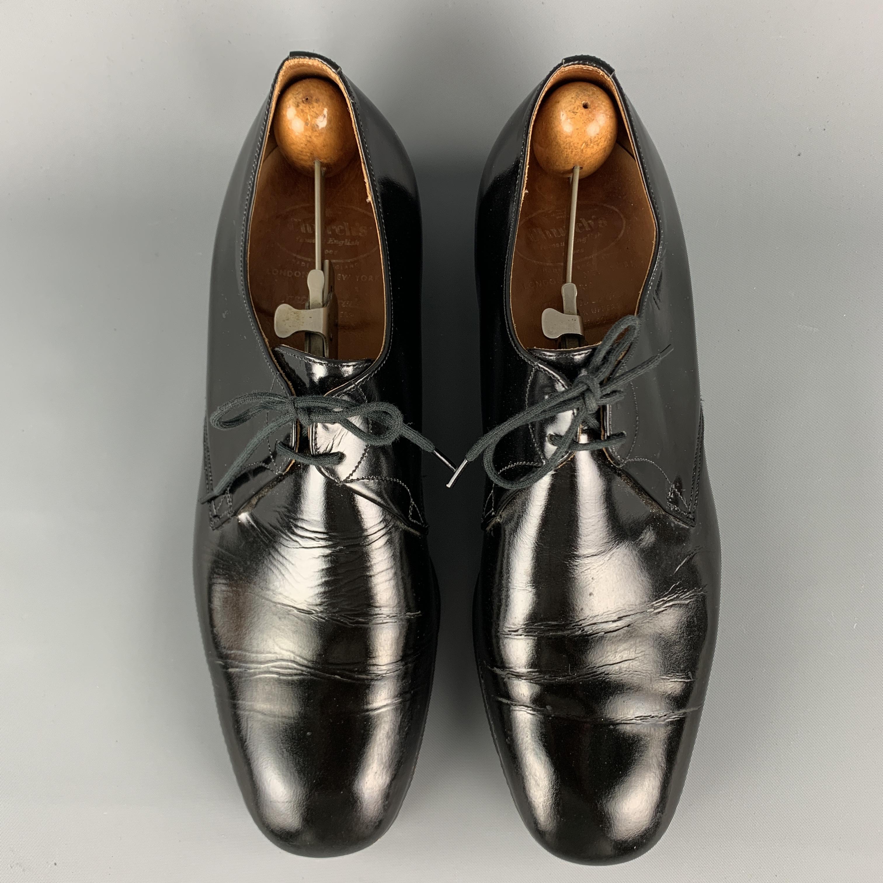 Men's Vintage CHURCH'S Size 9 Black Patent Leather Leather Sole Lace Up Shoes