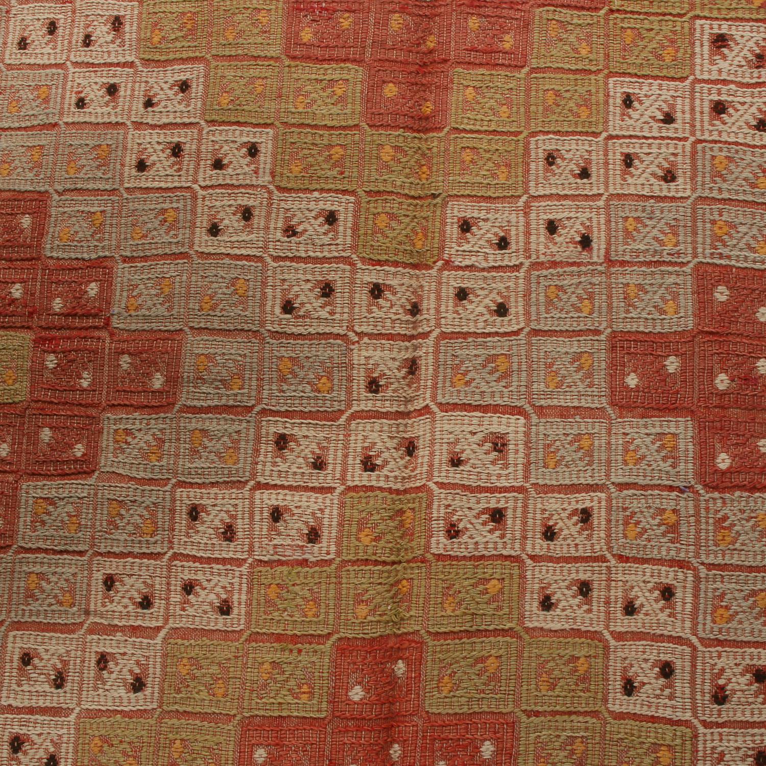 Turkish Vintage Cicim Geometric Beige and Pastel Wool Kilim Rug