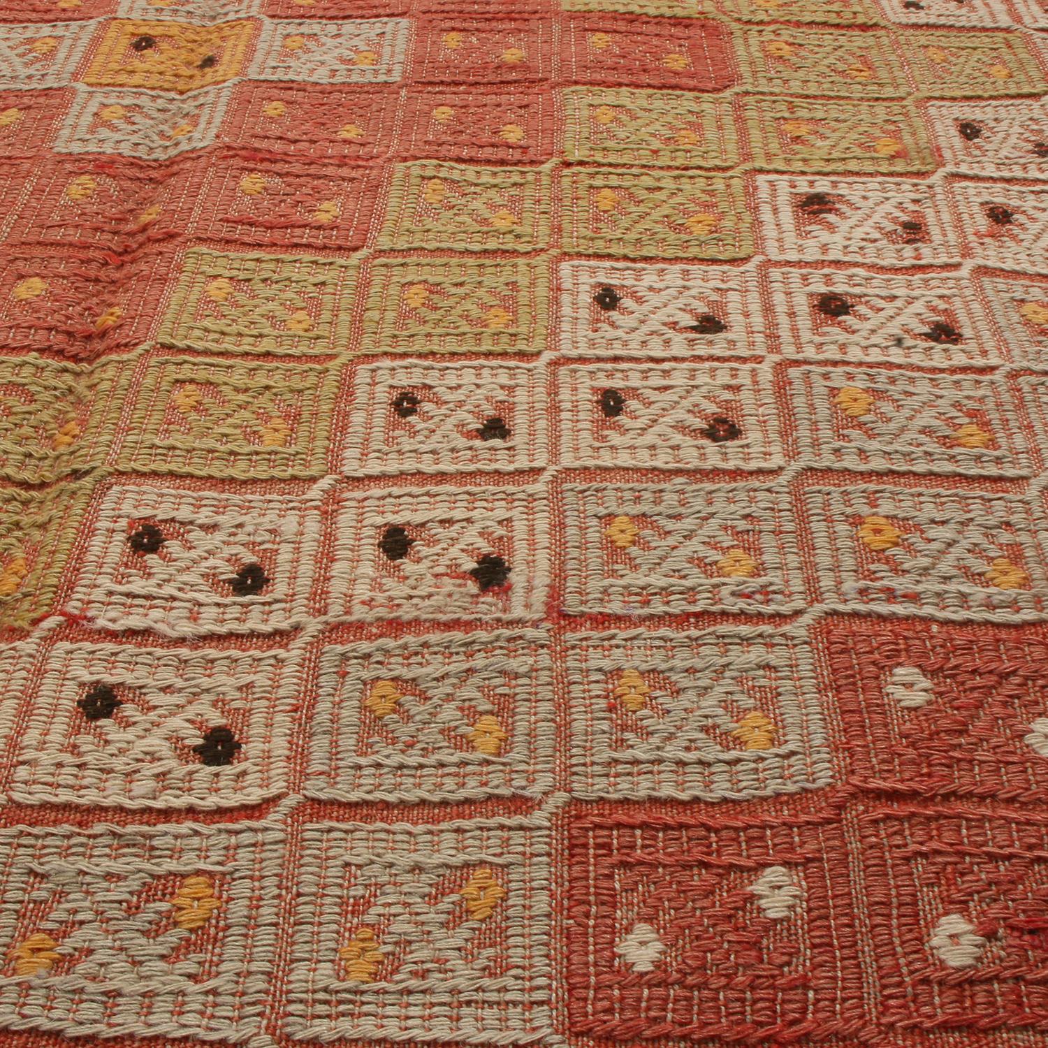 Hand-Woven Vintage Cicim Geometric Beige and Pastel Wool Kilim Rug