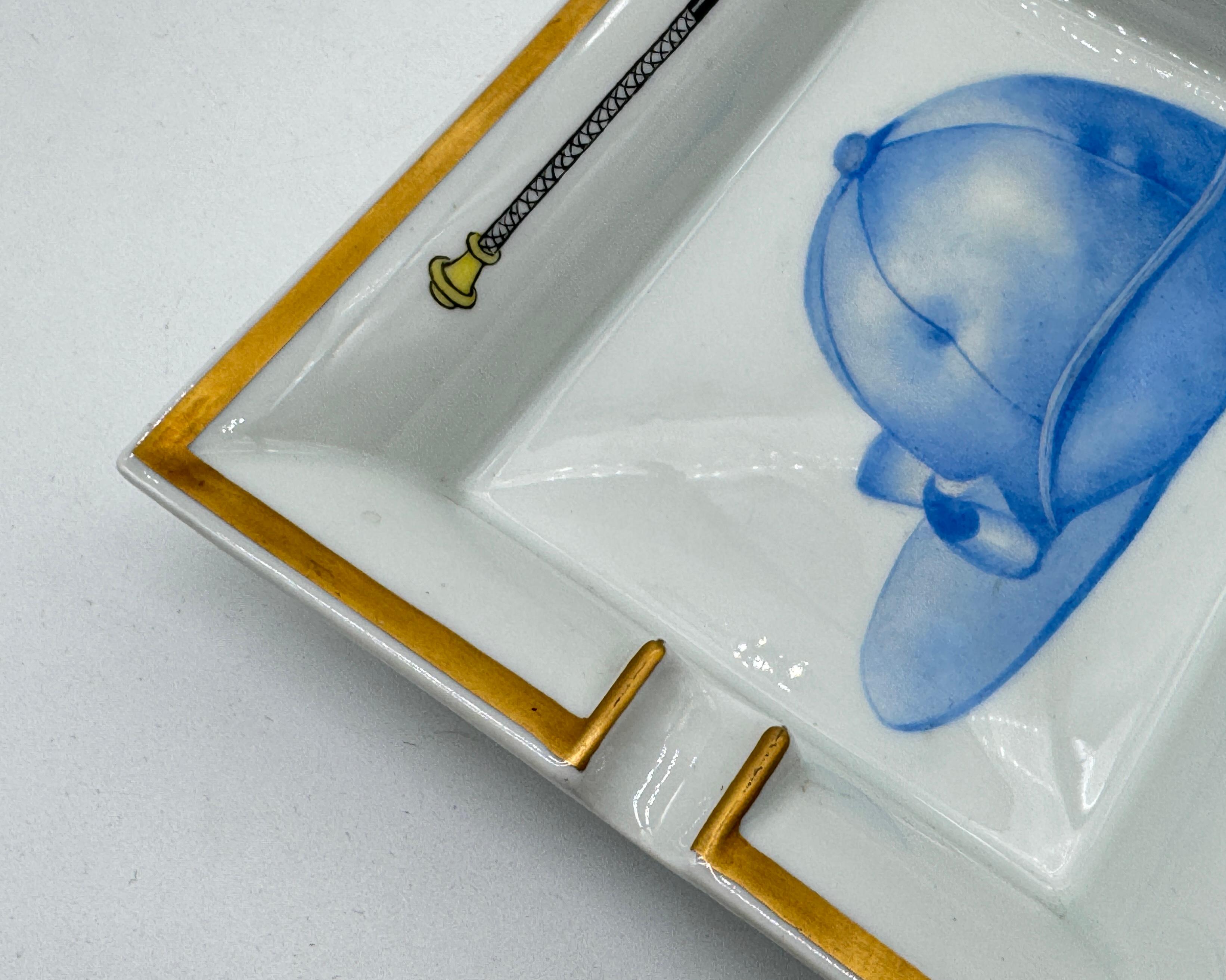 Other Vintage Cigar Ashtray Blue Jockey Helmet/Hat by Hermès in Porcelain For Sale