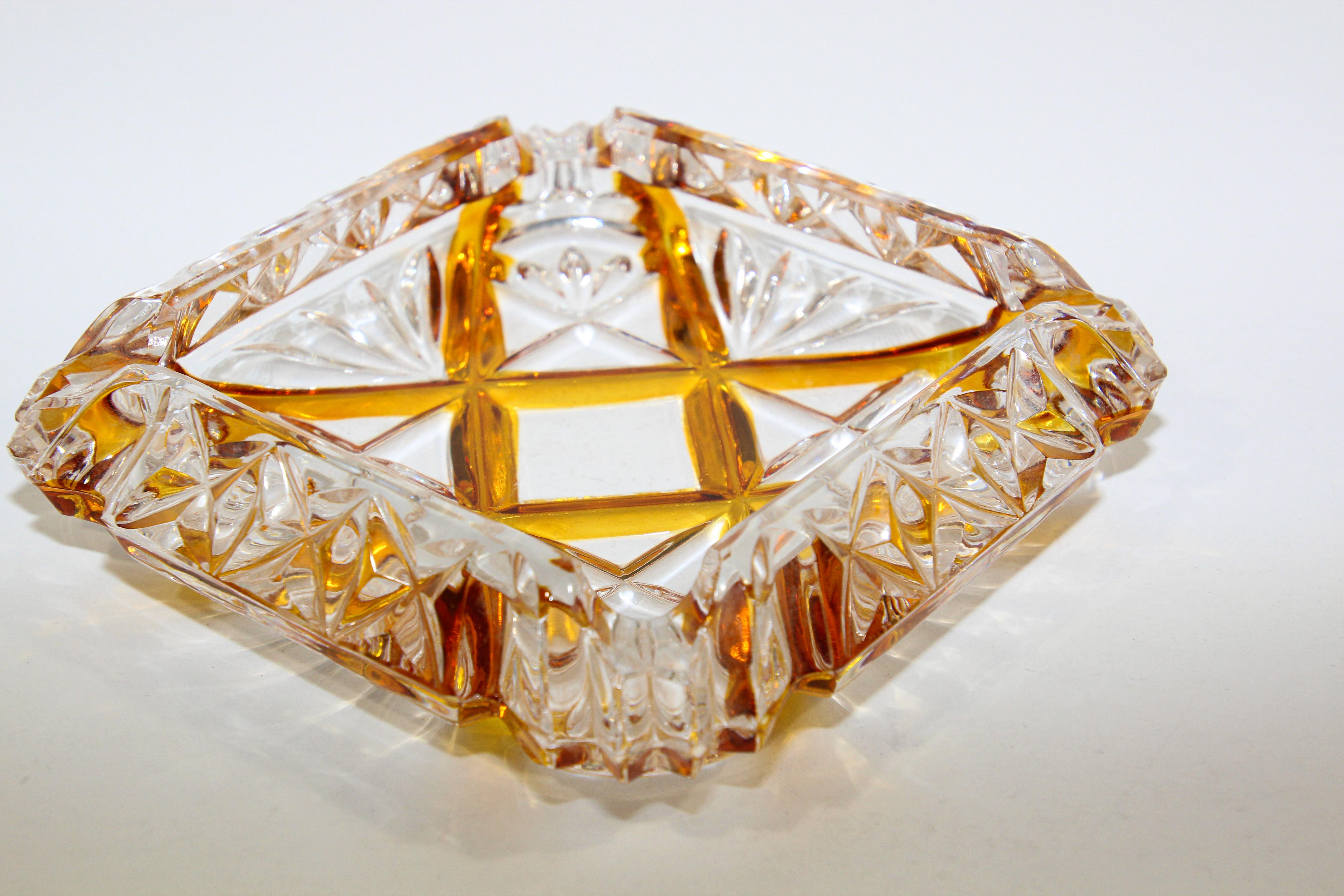 Glass Vintage Art Deco Bohemian Karl Palda Crystal Cut Cigar Ashtray