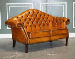 Vintage Cigar Brown Hand Dyed Leather Camel Back Chesterfield Two Seater Sofa