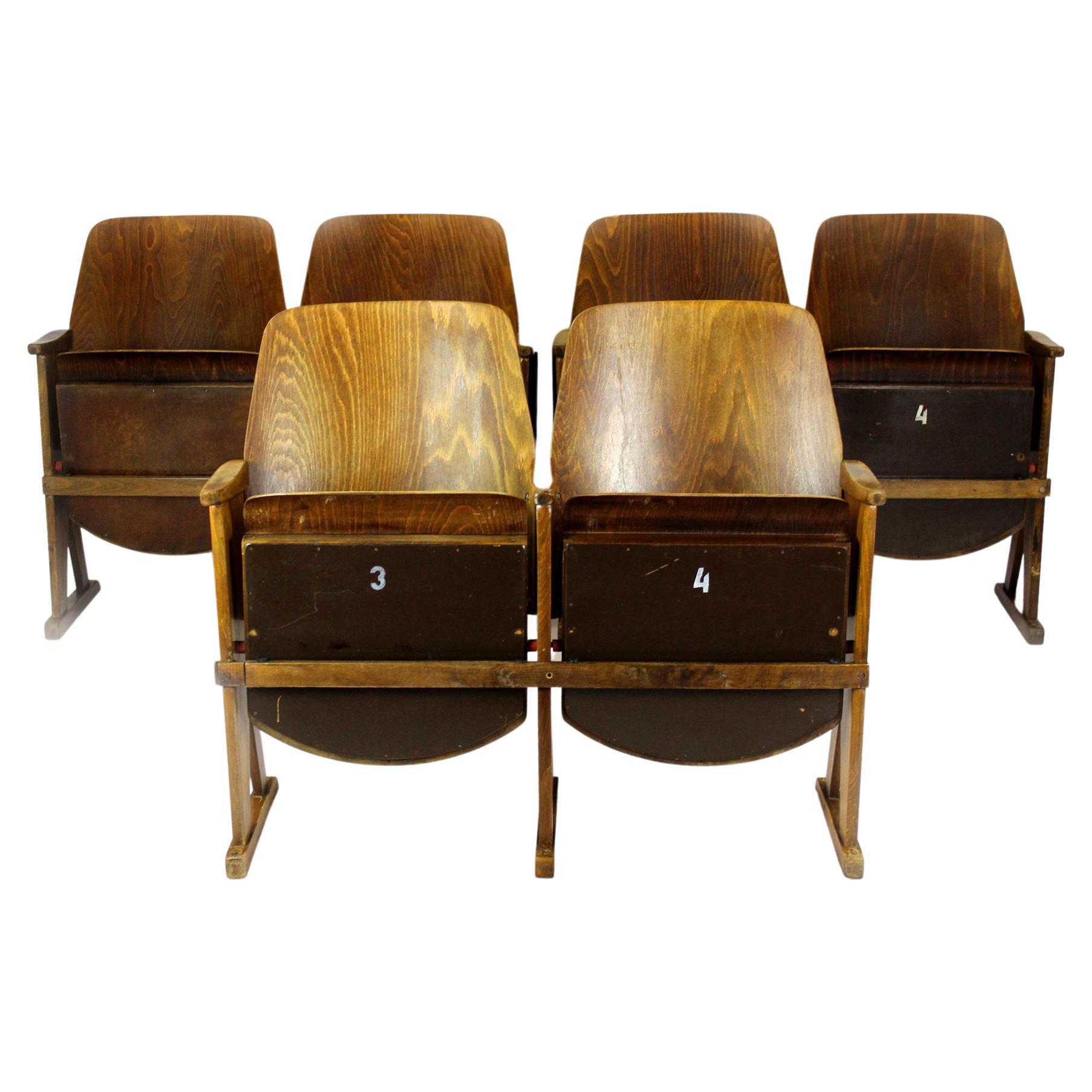Vintage Cinema Chairs from Ton, 1960s, Set of 6 For Sale
