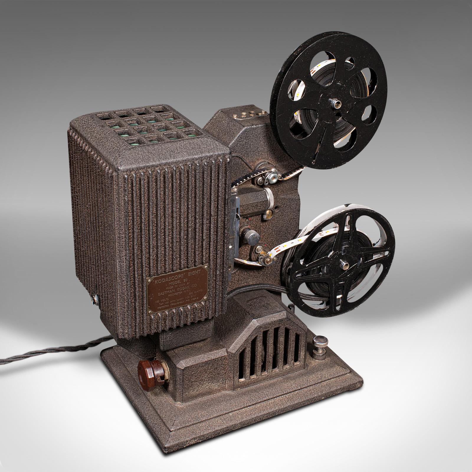 This is a vintage cinema projector lamp. An American, converted decorative accent light, dating to the mid 20th century, circa 1940.

Captivating lamp conversion for the collector of cinematic interest
Displays a desirable aged patina and in good