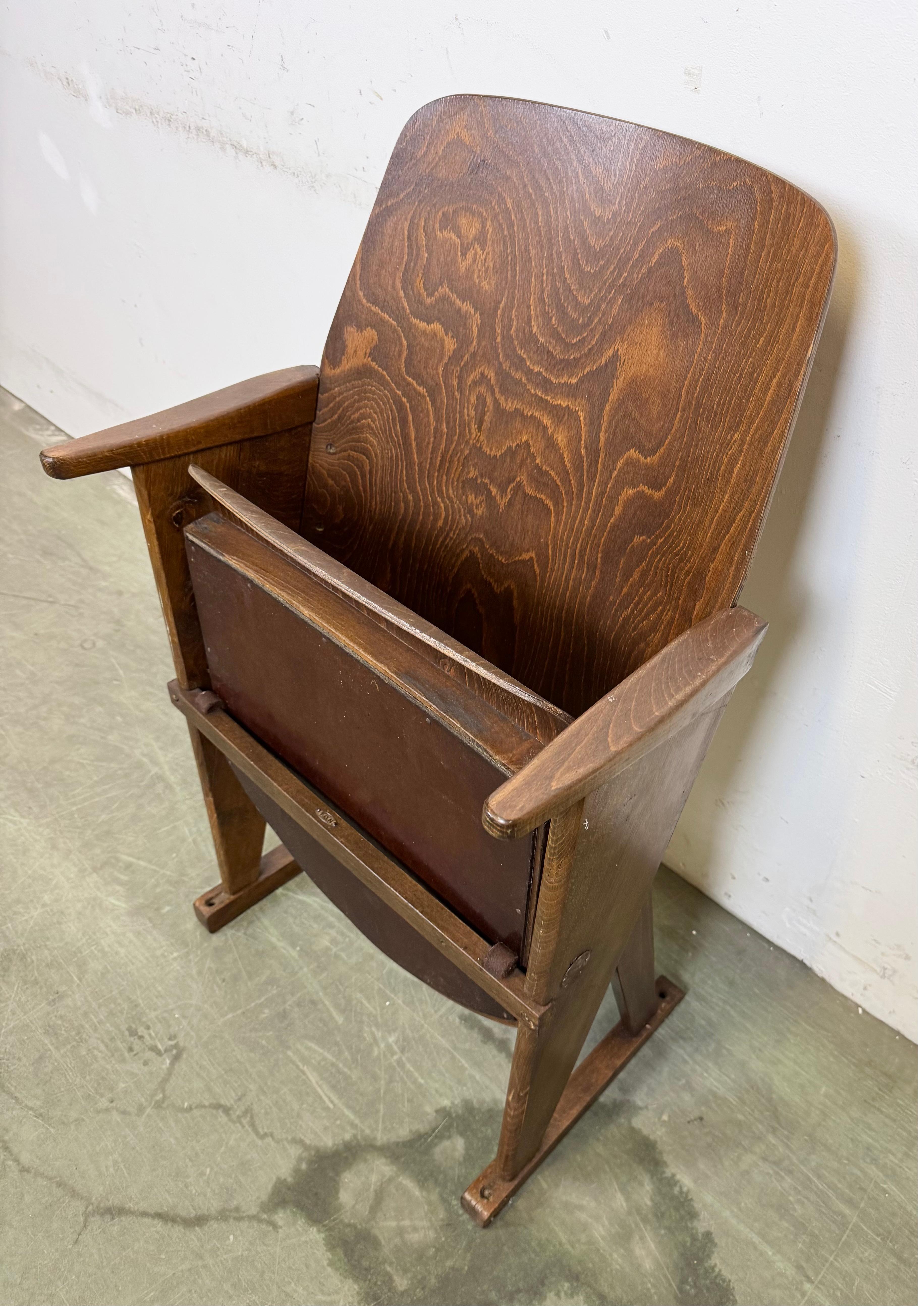 Wood Vintage Cinema Theatre Chair from Ton, 1960s For Sale