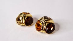 Vintage Ciner 18k Gold Plated 3 Citrine-Tone Clip-On Earrings