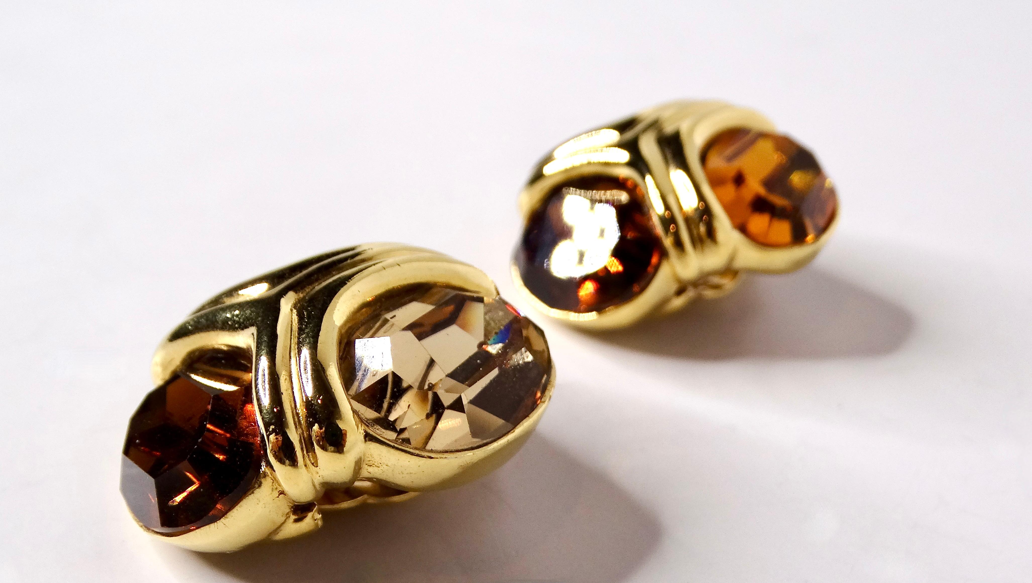 Vintage Ciner 18k Gold Plated 3 Citrine-Tone Clip-On Earrings In Good Condition For Sale In Scottsdale, AZ