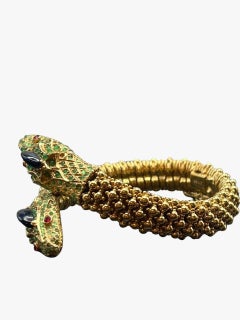 Vintage Ciner Doppelkopf-Schlangenarmband mit Strass, 1960er Jahre