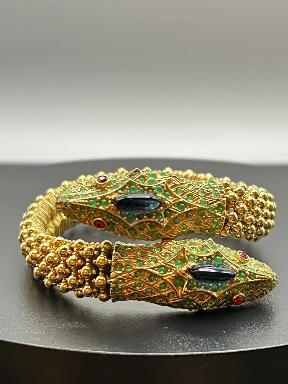 Retro Vintage Ciner Double Head Snake Rhinestone Bracelet, 1960s