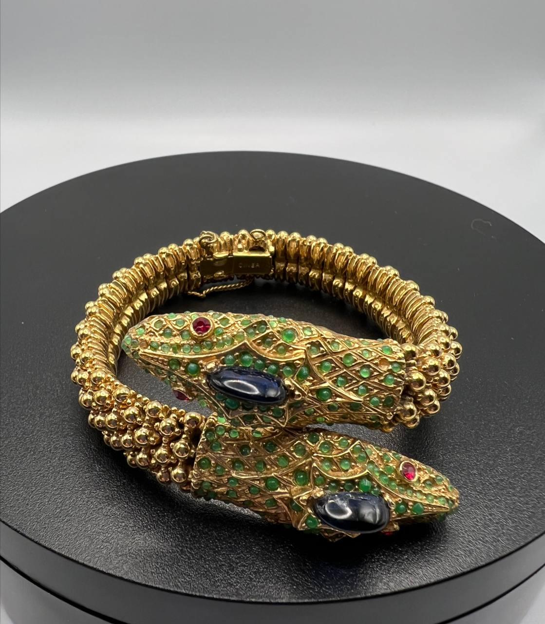 Vintage Ciner Double Head Snake Rhinestone Bracelet, 1960s In Excellent Condition In New York, NY