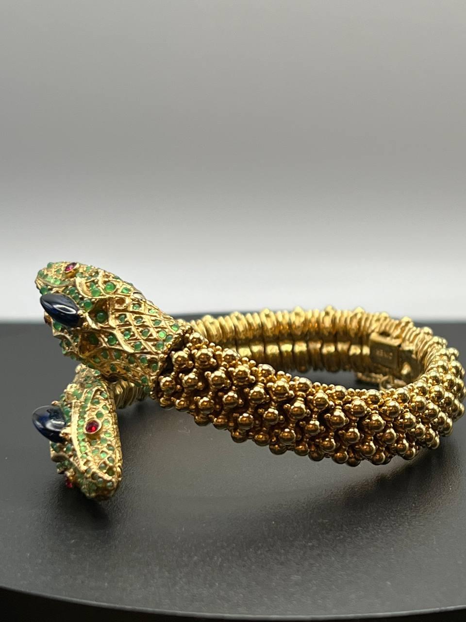 Women's or Men's Vintage Ciner Double Head Snake Rhinestone Bracelet, 1960s