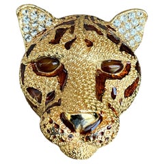 Ciner Broche léopard vintage en or plaqué émail et pavé de strasss