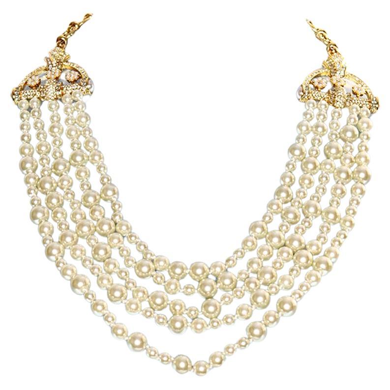 Vintage Ciner for Joan Rivers Faux Pearl Diamante 4 Strand Necklace Circa 1990s