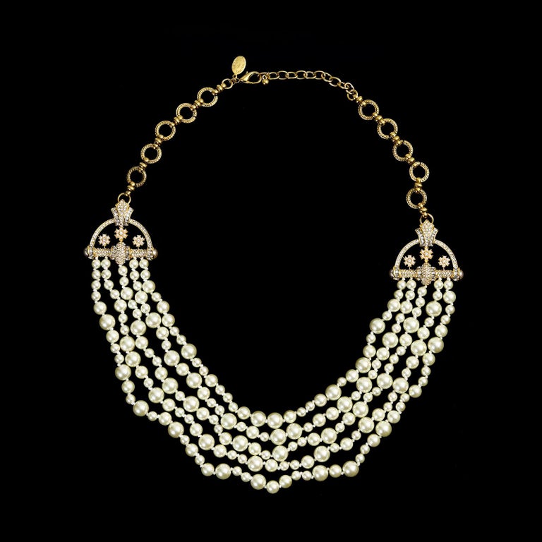 Vintage Ciner for Joan Rivers Faux Pearl with Diamante 4 Strand Necklace In Excellent Condition For Sale In New York, NY