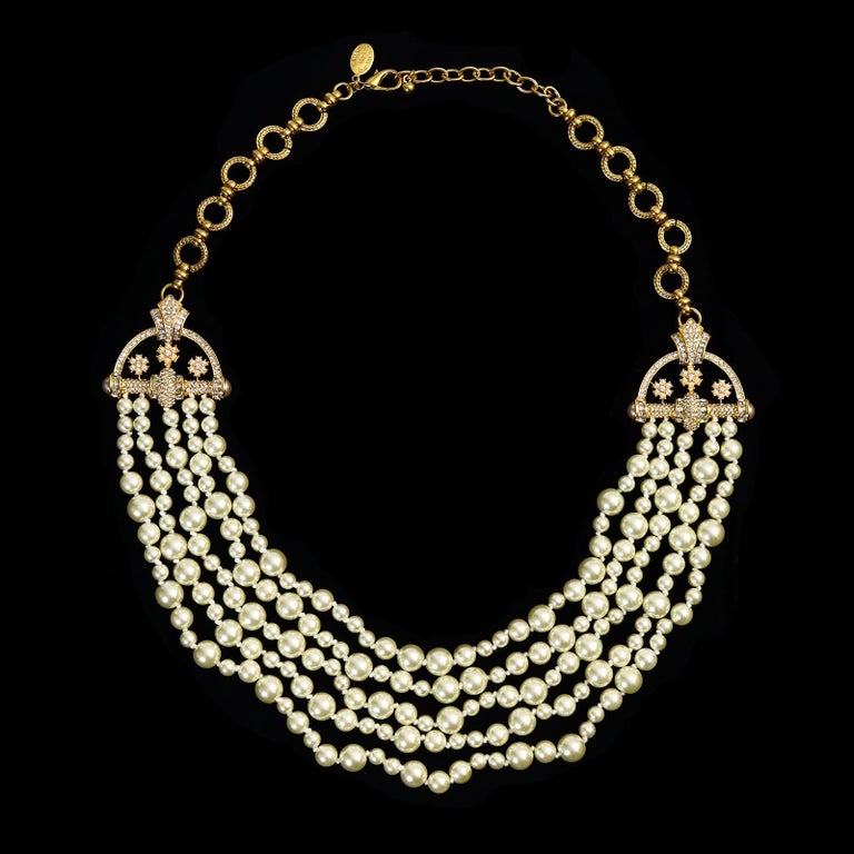 Women's or Men's Vintage Ciner for Joan Rivers Faux Pearl with Diamante 4 Strand Necklace For Sale
