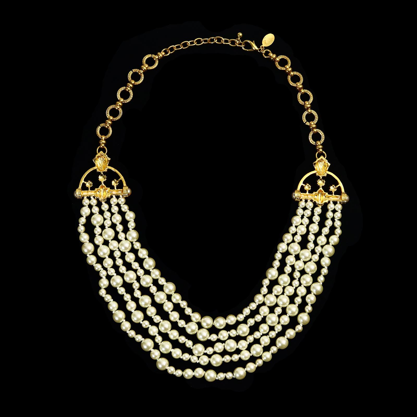 Modern Vintage Ciner for Joan Rivers Faux Pearl Diamante 4 Strand Necklace Circa 1990s For Sale