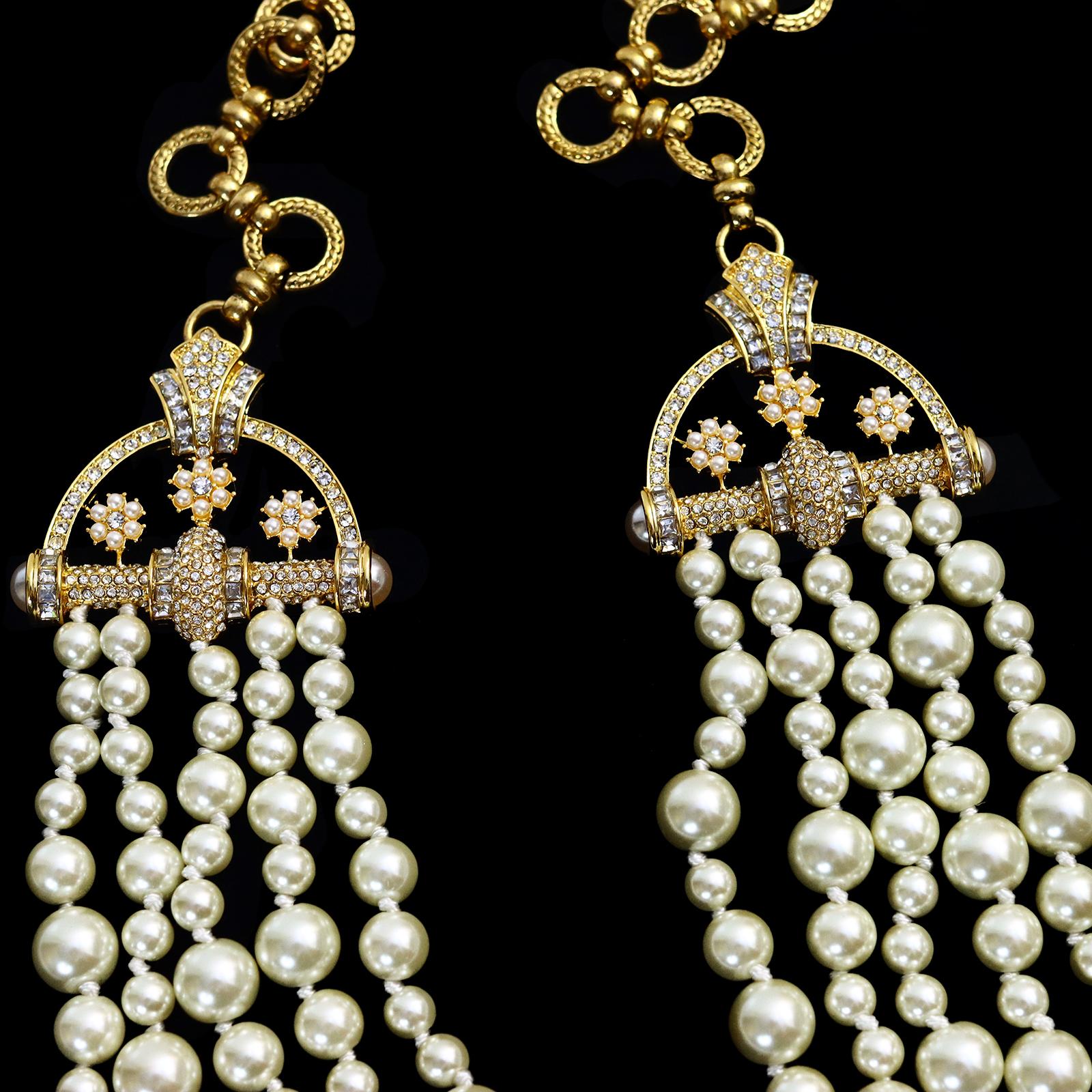 Vintage Ciner fr Joan Rivers: 4strangige Vintage-Halskette aus Perlen und Diamanten, ca. 1990er Jahre im Angebot 2