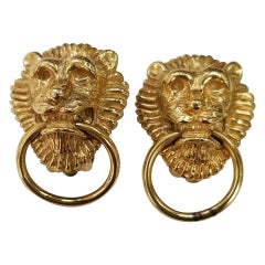 Vintage Ciner Gold Door Knocker Lion Earrings