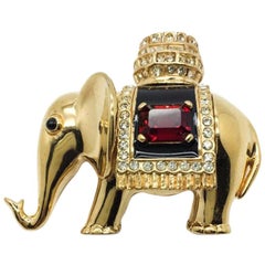 Vintage Ciner Gold Jewelled Elephant Howdah Brooch 1990s
