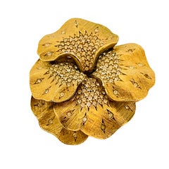 Vintage CINER gold rhinestone flower designer brooch