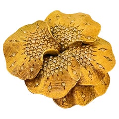 Vintage CINER gold rhinestone flower designer brooch