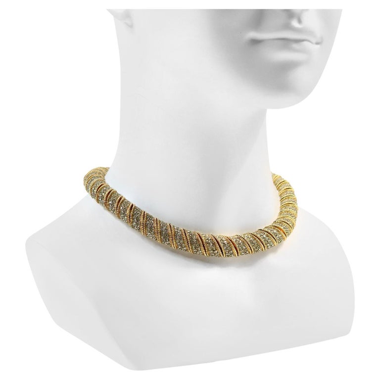Vintage Ciner Gold Tone with Diamante Rounded Choker Necklace. No more need be said about this beauty.  It is a classic that has been made throughout the centuries.  Always in style. 16
