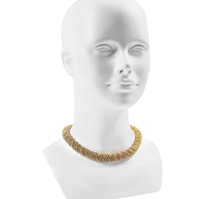 Artist Vintage Ciner Gold Tone with Diamante Rounded Choker Necklace Circa 1980s For Sale