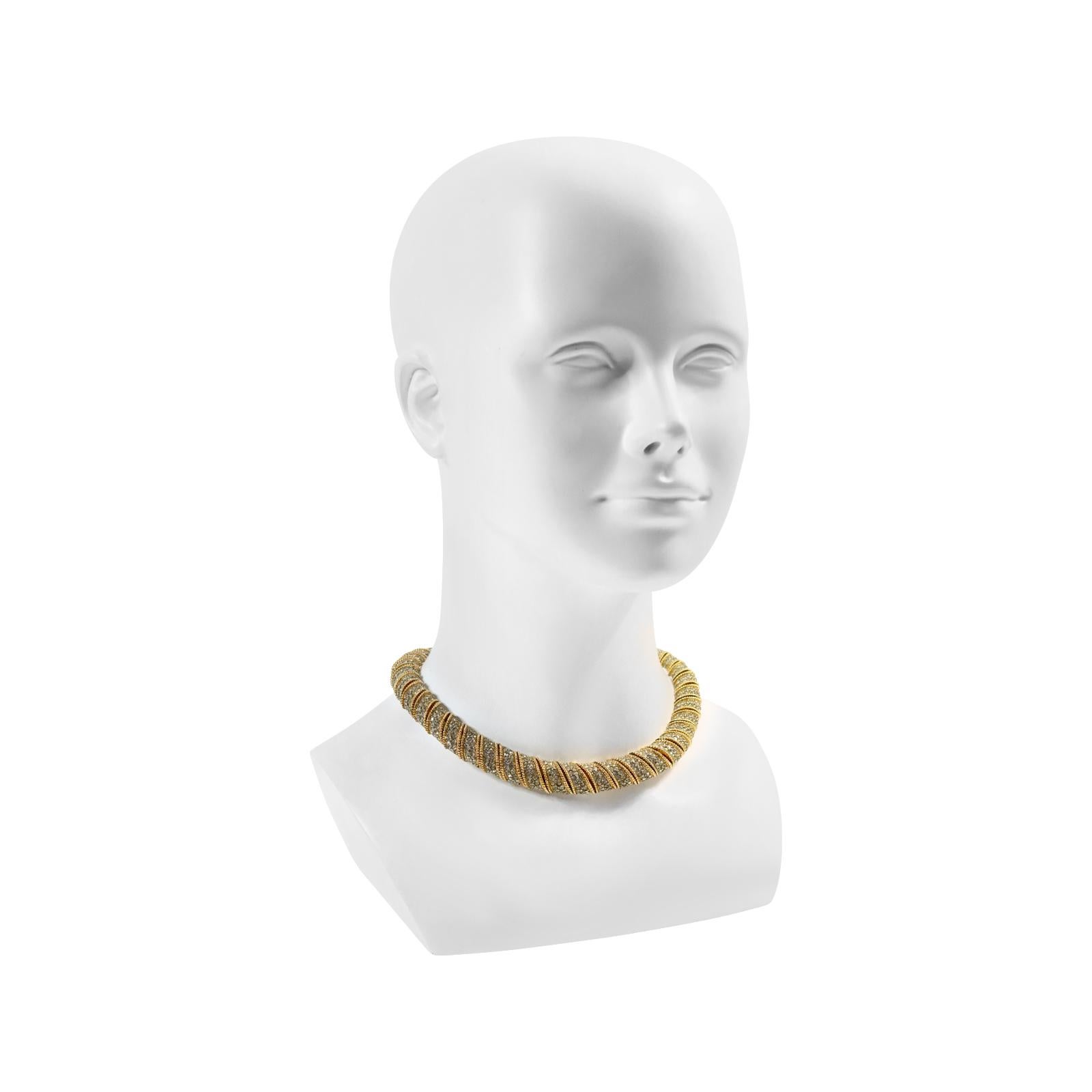 Artist Vintage Ciner Gold Tone with Diamante Rounded Choker Necklace Circa 1980s