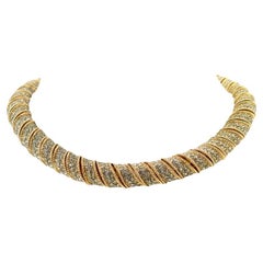 Vintage Ciner Gold Tone with Diamante Rounded Choker Necklace Circa 1980s