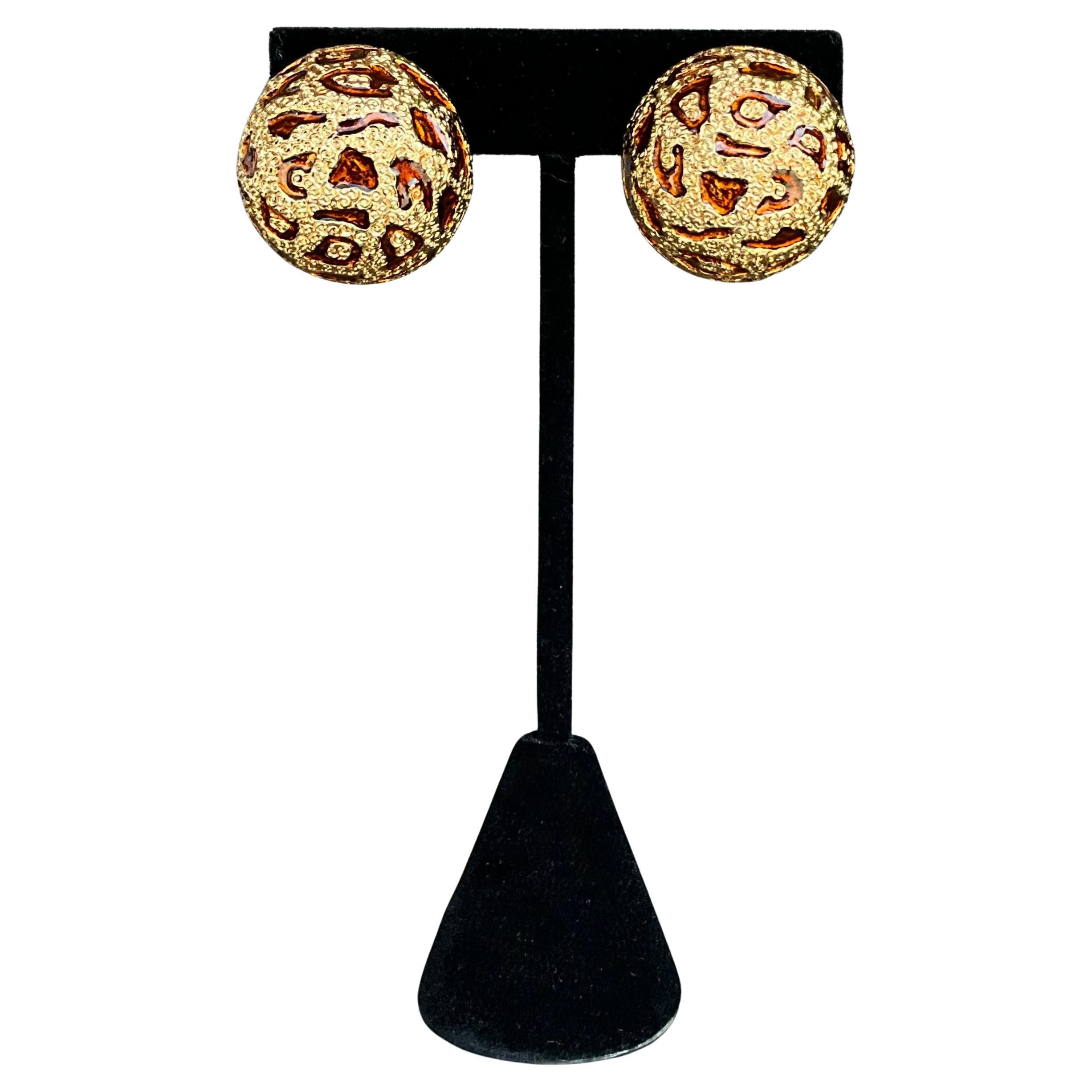 Vintage Ciner Leopard Enamel Clip on Earrings For Sale