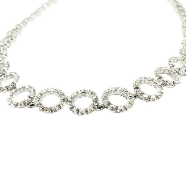 Vintage Ciner Long Art Deco Silver & Crystal Circle Necklace 1960s In Good Condition For Sale In Wilmslow, GB