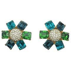 Vintage Ciner NYC Crystal Flower Statement Earrings 1980s