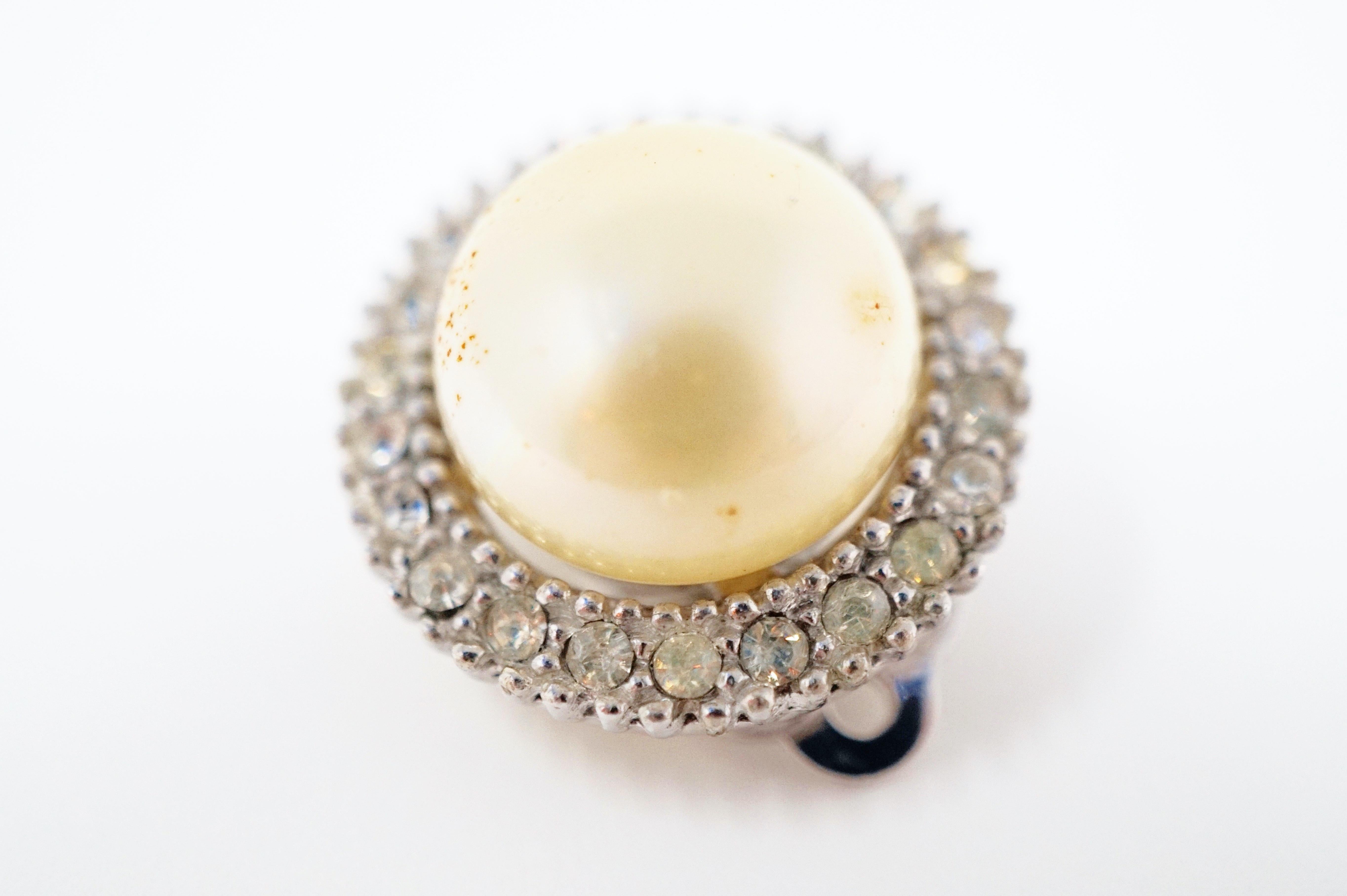 Modern Vintage Ciner Pearl and Pavé Earrings, Signed For Sale
