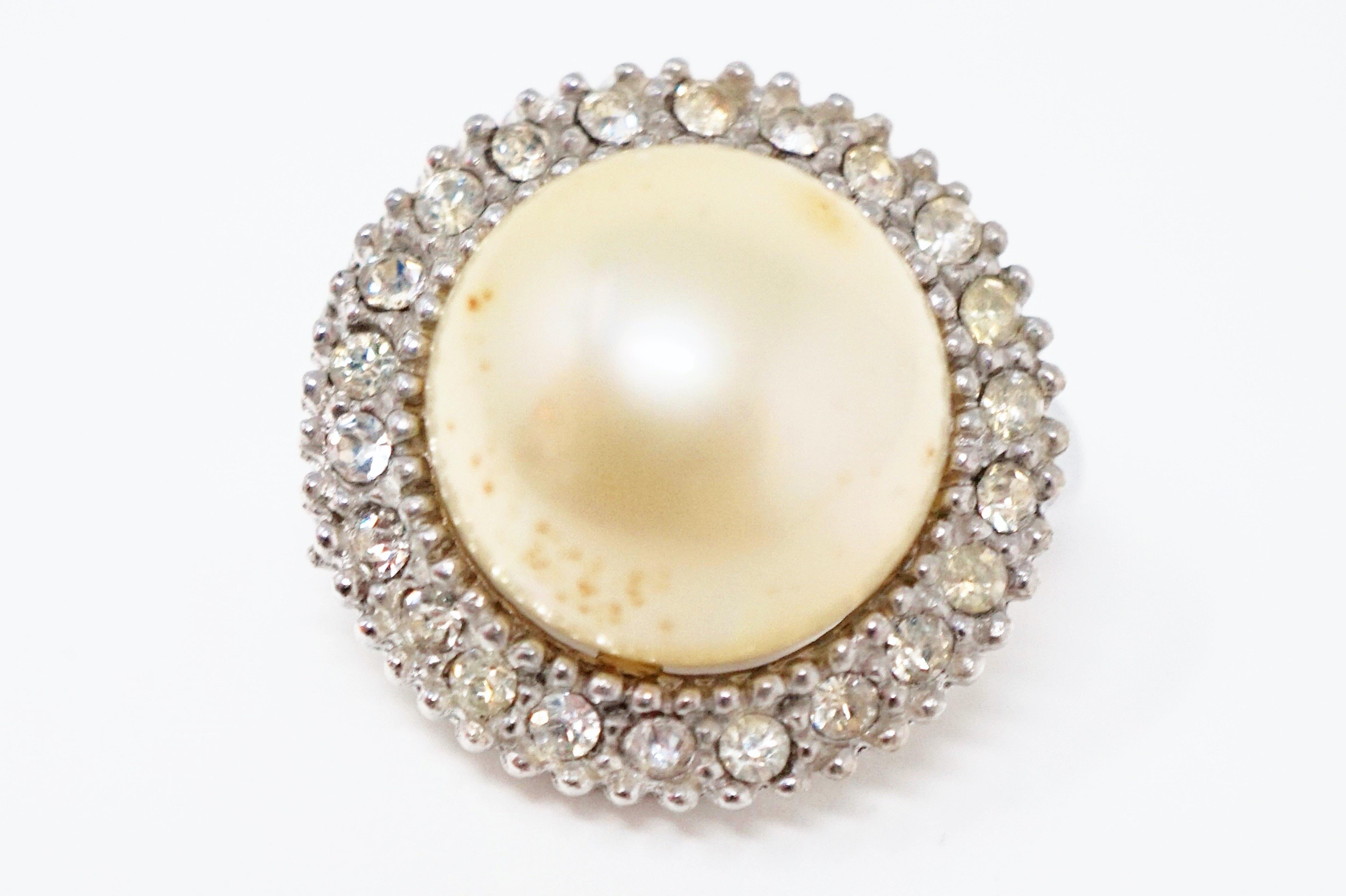 Vintage Ciner Pearl and Pavé Earrings, Signed For Sale at 1stDibs ...
