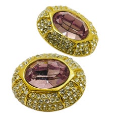 Vintage CINER signed gold tone amethyst glass designer runway clip on earrings